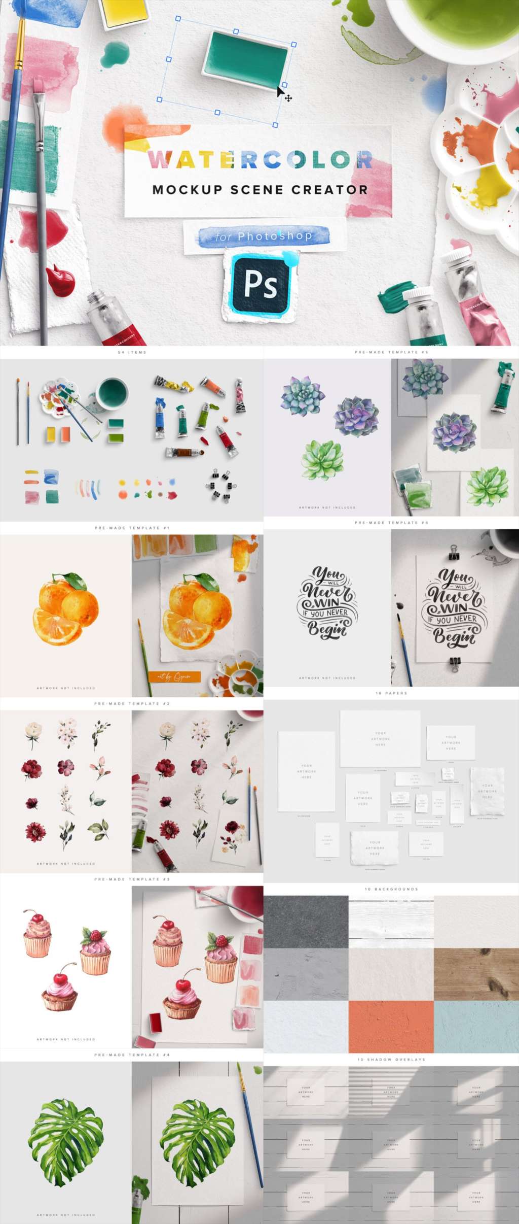WATERCOLOR MOCKUP SCENE CREATOR FOR PHOTOSHOP