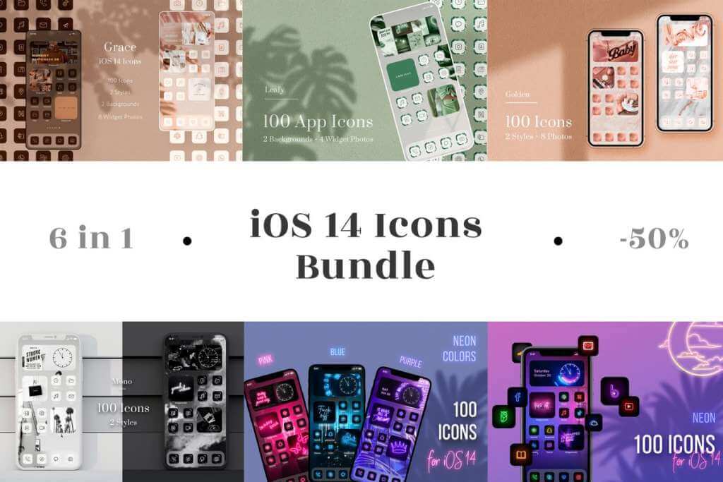 iOS 14 Icons 6 in 1 BUNDLE 50% OFF
