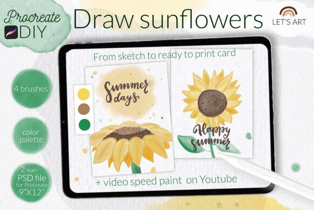 DIY Procreate watercolor. Sunflowers