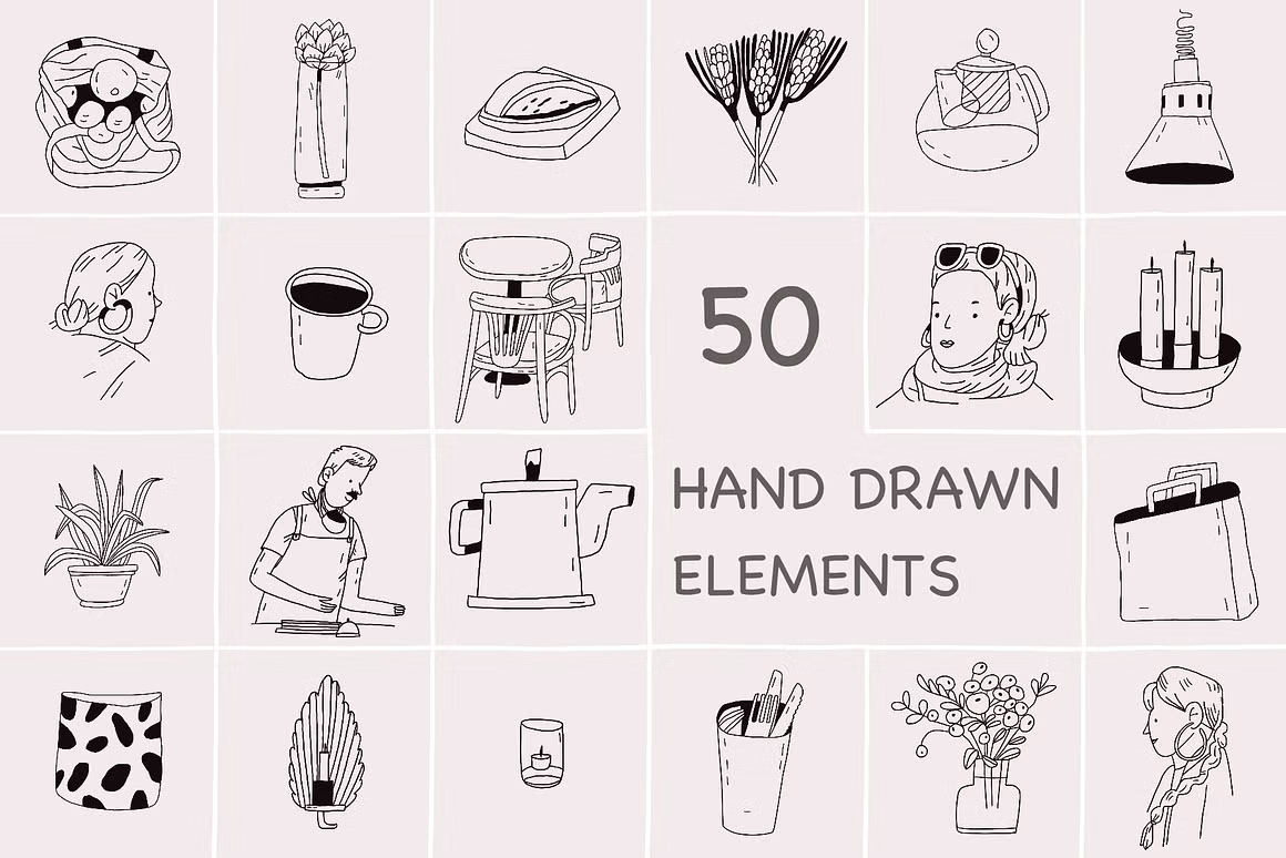 50 Hand Drawn Logo Elements PSD