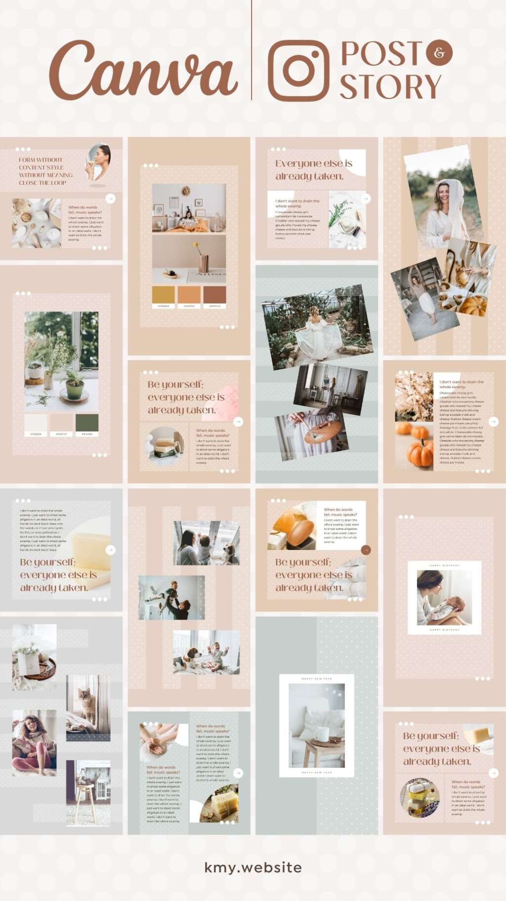 Instagram Post Story templates Canva Polka Dot - Editable Reel Shorts Pinterest Idea Animated Social Media Pack - Quotes, Notification, CTA