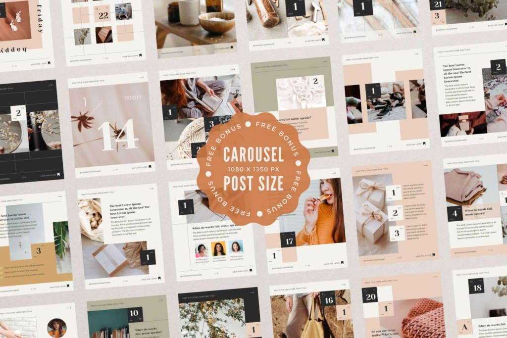 Instagram Template Canva Post Story Calendar - Reel Carousel Animated Cover Social Media Pack - Quotes, Notification, CTA