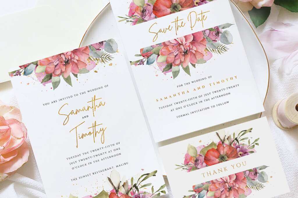 Gold Floral Wedding Invite Suite