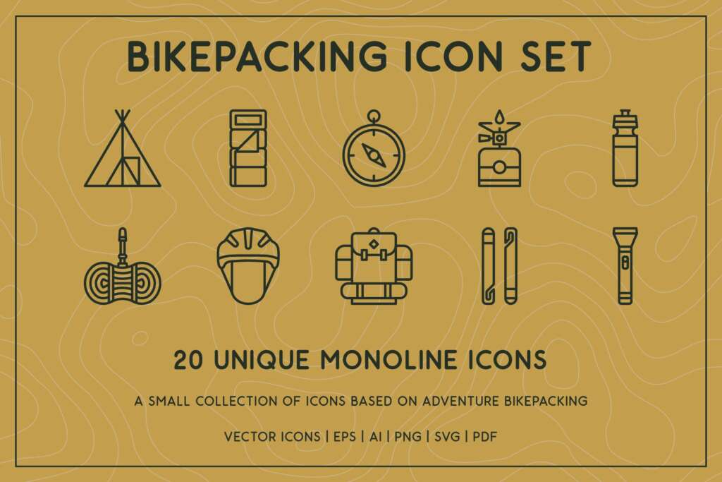 Bikepacking Icon Set | Line Icons
