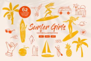Surfer Girls Summer Graphics Set