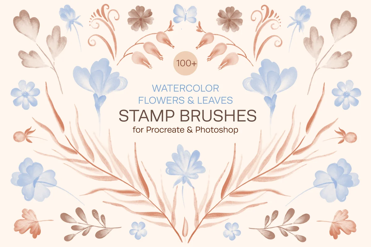Watercolor Flowers & Leaves Brushes