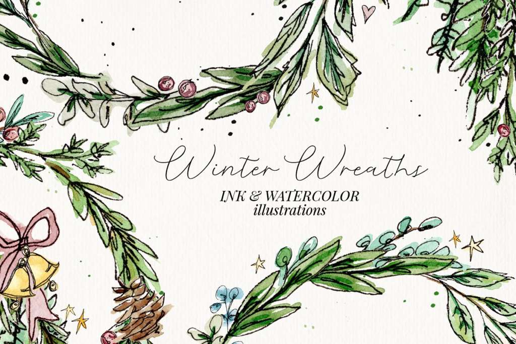 Ink & Watercolor Wreaths
