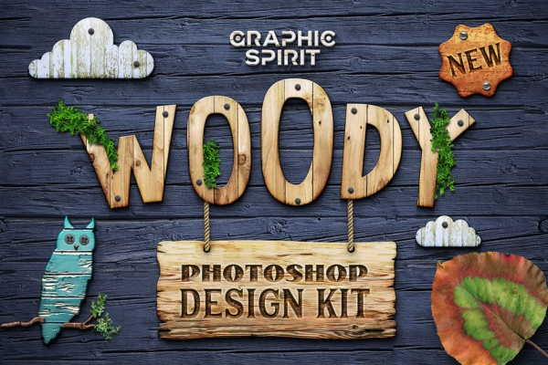 Woody Photoshop Wooden Design Kit